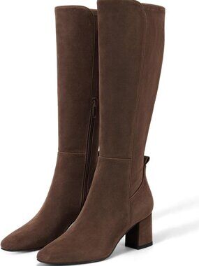 Stylish Knee High Suede Boots for Women | Chunky Heel & Side Zipper Design